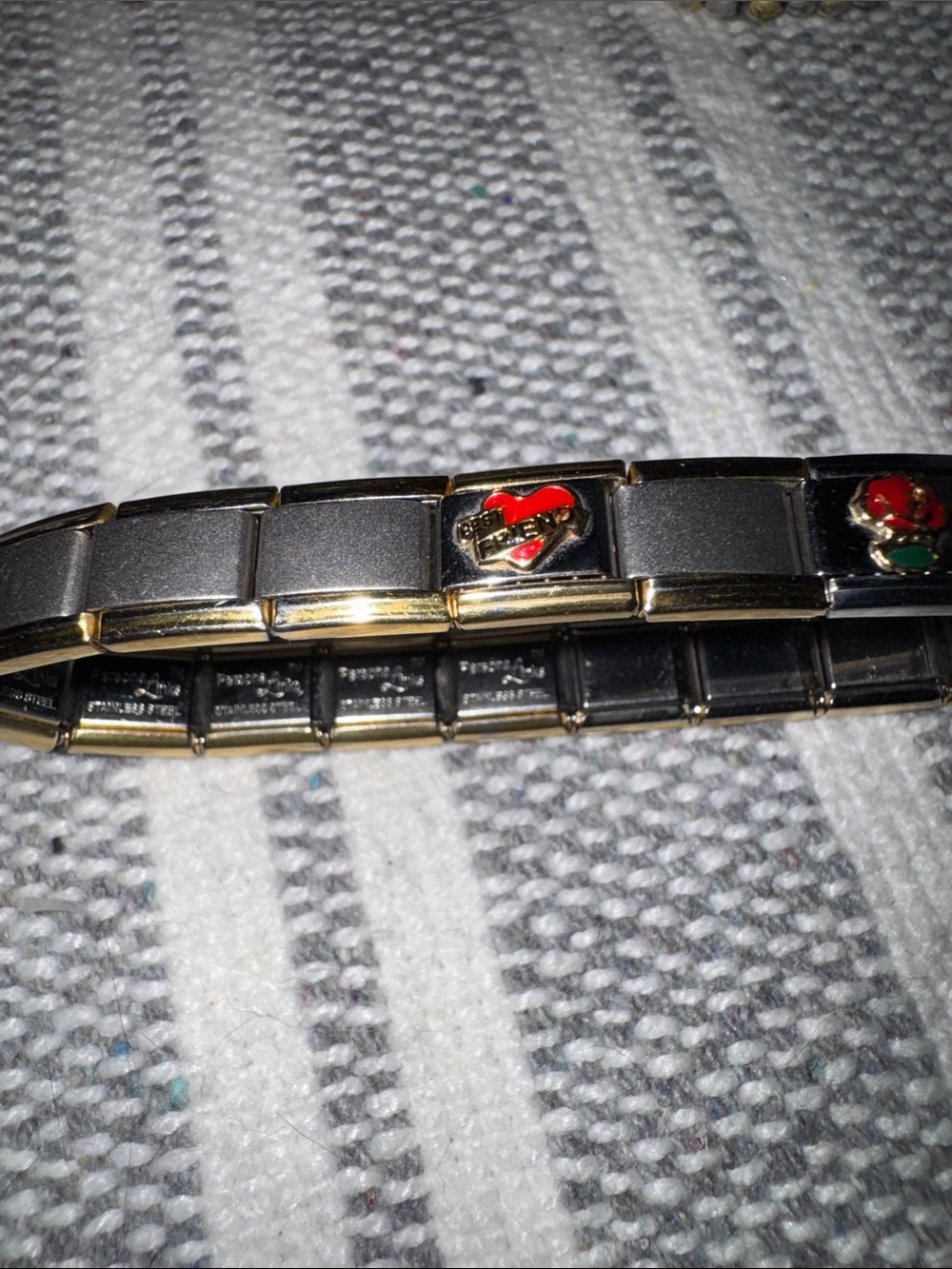 Two-Tone Stainless Stretch Charm Bracelet with Red Heart Accent